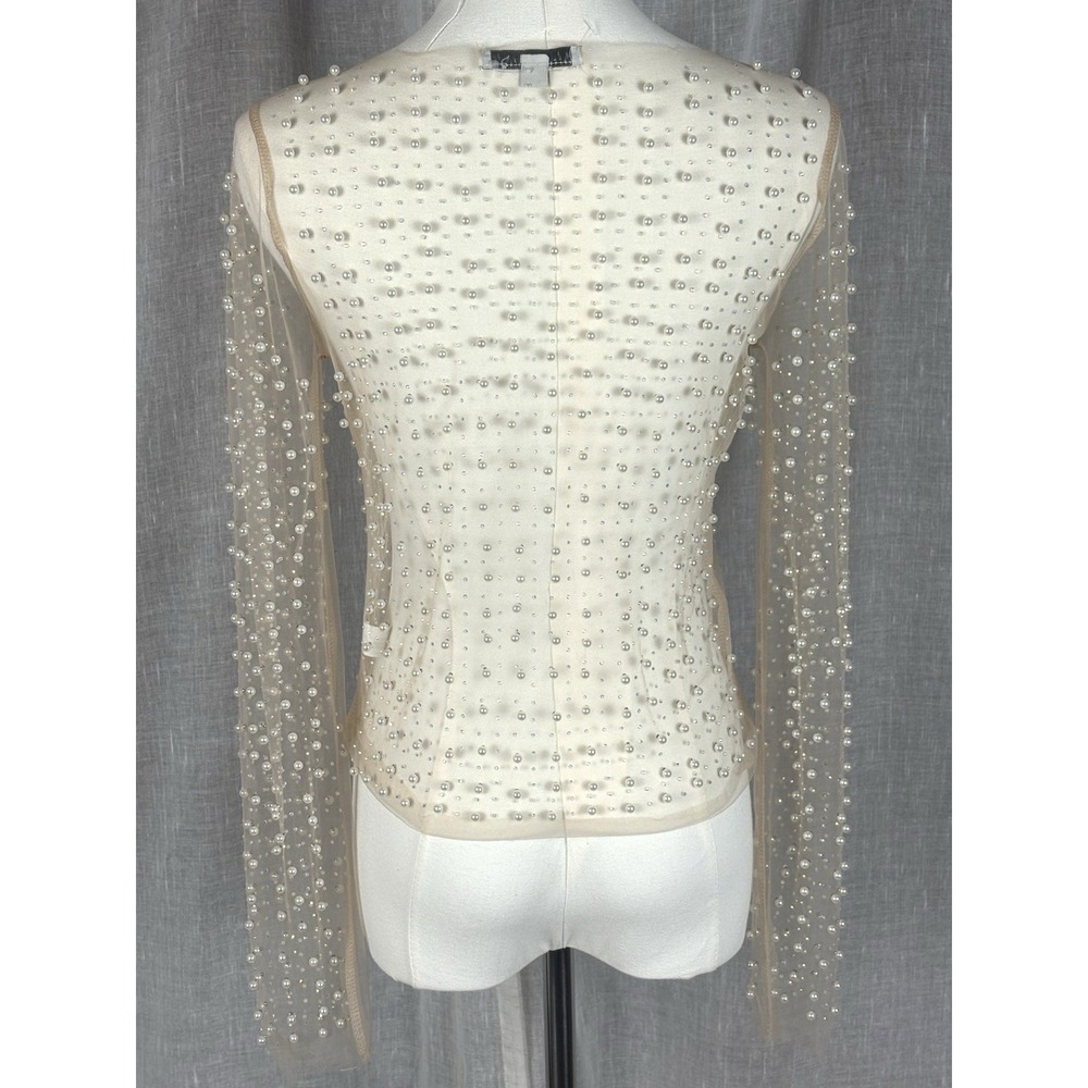 Sheer Pearl Festival Top Embellished Transparent Boho Fairy Angelcore Small 3-D - Picture 7 of 14
